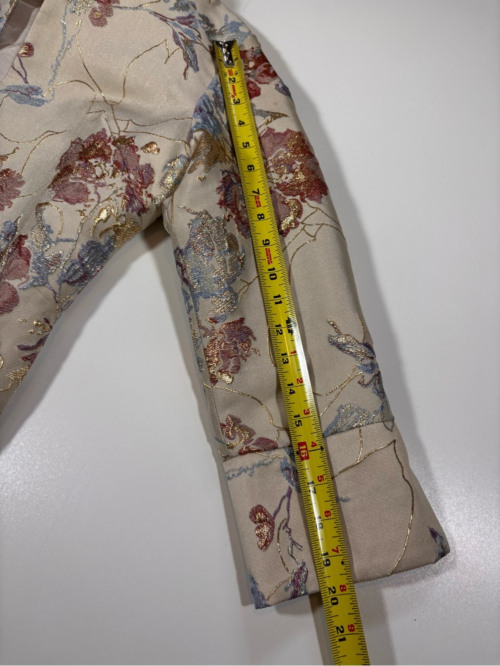 Grace Chuang New York Floral Jacquard Duster Coat Ivory Metallic Open Front - Picture 8 of 8